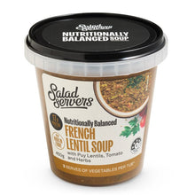 Load image into Gallery viewer, Container of Salad Servers French Lentil Soup with a black lid on a white background