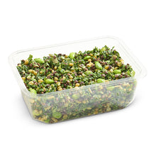 Load image into Gallery viewer, A plastic container filled with green goddess salad, consisting of leafy greens, chickpeas, edamame and Kale.