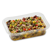 Load image into Gallery viewer, A clear plastic container filled with Mexican Quinoa & Bean Salad, featuring a mix of quinoa, beans, corn, and herbs.