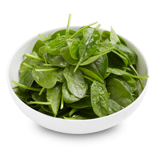 Load image into Gallery viewer, A bowl of fresh baby spinach leaves on a white plate.
