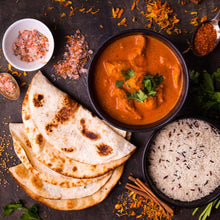 Load image into Gallery viewer, Butter Chicken served with bread and rice
