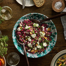 Load image into Gallery viewer, Black rice, Beetroot, Walnut and Feta salad in a bowl on a wooden table