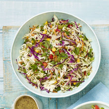 Load image into Gallery viewer, Corn and Coriander Slaw salad in an off white round bowl