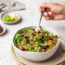 Load image into Gallery viewer, Herby Quinoa & Broccoli salad with Green Tahini dressing in a small white bowl