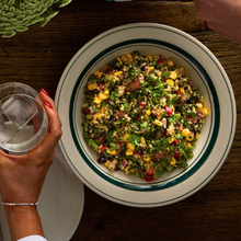 Load image into Gallery viewer, Mexican Quinoa Bean in white bowl with blue line on a wooden table