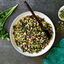 Load image into Gallery viewer, Vibrant bowl of Cyprus grains with a dark brown wooden spoon