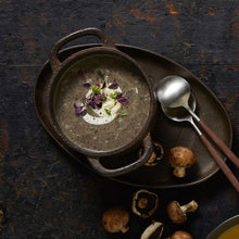 Load image into Gallery viewer, Wild Mushroom Soup in a black bowl