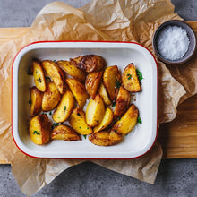 Load image into Gallery viewer, Roasted potatoes n a white ceramic baking dish