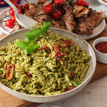 Load image into Gallery viewer, Pesto pasta with chicken skewers