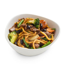 Load image into Gallery viewer, Bowl of noodles with vegetables and meat on a white background
