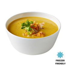 Load image into Gallery viewer, Bowl of soup with garnishes on a white background, featuring a 'Freezer Friendly' label.
