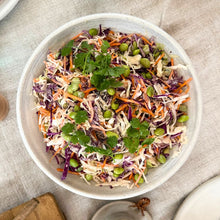 Load image into Gallery viewer, Japanese Slaw in white bowl on linen table cloth

